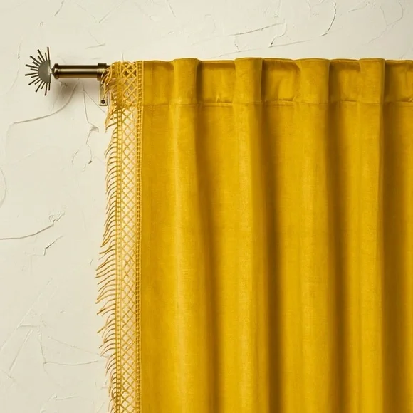 Opalhouse Gold Velvet Macrame Trim Light Filtering Curtain Panel 50 x 84 - Picture 2 of 5